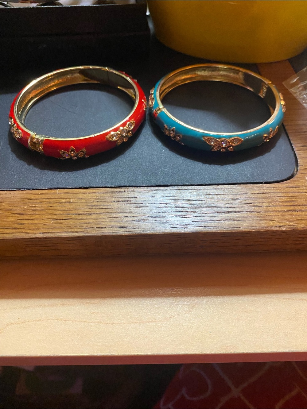 Turquoise and Red Floral Crystal Bangle Set - Women Jewelry - Picture 2 of 3